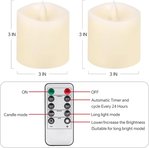Miniatura 6 de Velas sin llama de 3 x 3 que funcionan con pilas con temporizador remoto, duran 600 horas, velas de batería parpadeantes, velas LED eléctricas