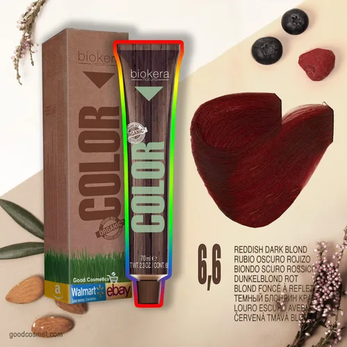 Salerm Biokera Natura Colour Tinte permanente para el cabello #6.6 rubio rojizo oscuro con aceites vegetales orgánicos, 2.3 onzas
