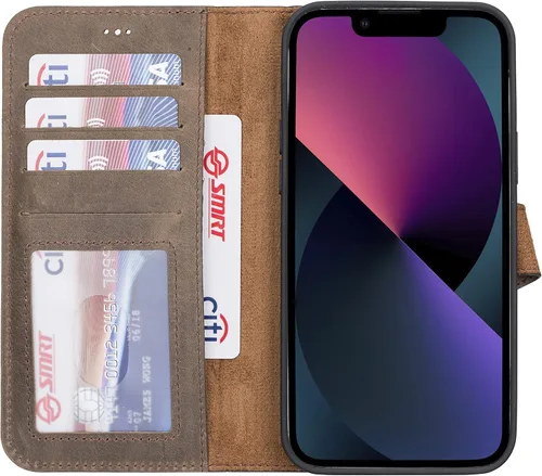Miniatura 73 de HARDISTON Funda de piel auténtica de alta calidad hecha a mano para iPhone 11 Pro de 5.8 pulgadas, tarjeteros de doble folio, funda magnética Negro