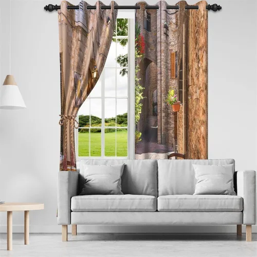 Miniatura 152 de Cortinas japonesas con pintura de tinta, monte Fuji, sol rojo, puesta de sol, hojas de bambú, cortinas de ventana para dormitorio, sala de estar