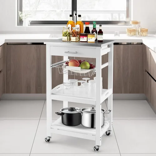 Miniatura 3 de GLACER Isla de cocina sobre ruedas, carrito de isla de cocina rodante con parte superior de acero inoxidable, carrito de almacenamiento con ruedas