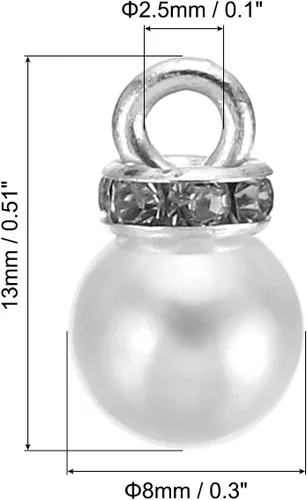 Miniatura 2 de PATIKIL 100 cuentas de perlas de perlas de imitación con diamantes de imitación DIY para hacer joyas, pulseras y aretes Plateado blanco