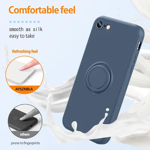 Miniatura 2 de Funda protectora delgada de silicona líquida para Samsung Galaxy S23 Ultra, con soporte de anillo giratorio de 360° y correa de silicona líquida Azul