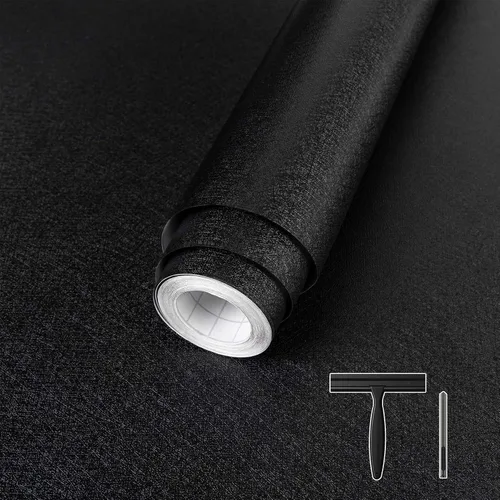 Abyssaly Papel Tapiz Negro de Contacto Papel Adhesivo Despegar y Pegar Removible Impermeable Temporal Amigable para Inquilinos Papel Tapiz Moderno