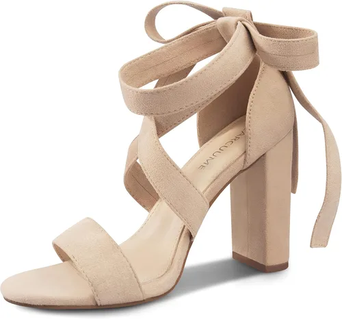 Tacones de tiras para mujer Tacones gruesos Sandalias de tacón alto con cordones de moda Sandalias de tacón de bloque desnudo con cordones Sandalias