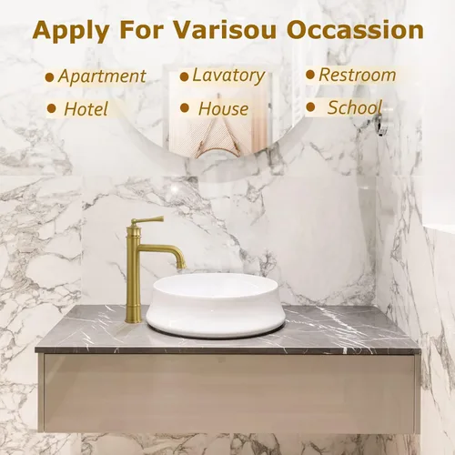 Miniatura 6 de Grifo de fregadero de níquel cepillado dorado alto para lavabo de baño, montaje en cubierta, de una sola manija, con un agujero, grifo de lavabo