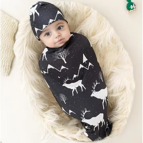 Miniatura 2 de Galabloomer Manta Envolvente para Recién Nacido con Conjunto de Gorro Bebé Niño Manta de Recepción Gris con Flechas Negro