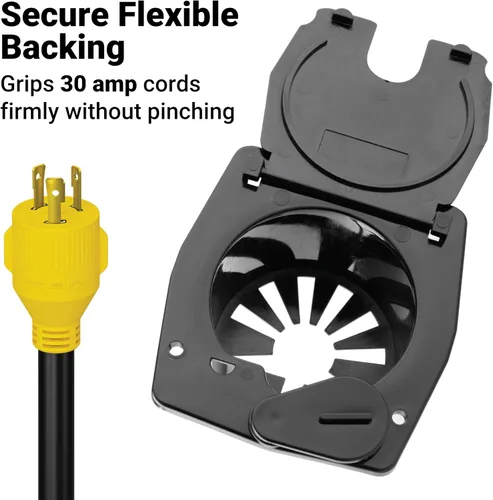 Miniatura 6 de Halotronics Escotilla redonda eléctrica de 4 1/4 pulgadas para cables de 30 amperios de RV (negra)
