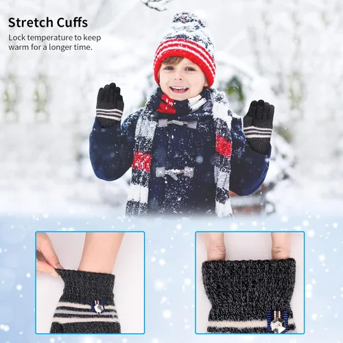 Miniatura 4 de AOTOW Guantes de punto cálidos de invierno para niños 3 pares de guantes de algodón para pantalla táctil guantes para niños para correr deportes