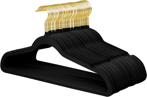 ManGotree Perchas de terciopelo con gancho dorado giratorio de 360°, perchas de fieltro antideslizantes para trajes, colgador de ropa ultra delgado