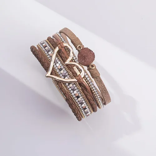 Miniatura 7 de FANCY SHINY Pulseras de cuero con forma de corazón, apilables, bohemias, pulseras de diamantes de imitación de resina de moda con cierre magnético