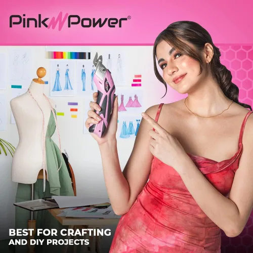 Miniatura 7 de Pink Power Tijeras eléctricas de tela para manualidades, costura, cartón, alfombra y álbumes de recortes, herramienta de corte profesional Rosa