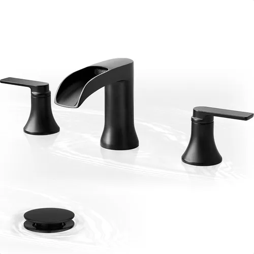 Miniatura 10 de Grifo de lavabo de baño de bronce aceitado con cascada de 3 agujeros, grifos de baño de latón de 4 a 8 pulgadas con drenaje emergente y líneas