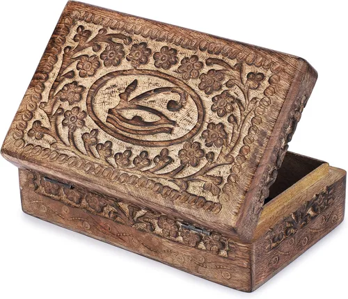 Miniatura 23 de Ajuny Caja de joyería de madera con tallas del árbol de la vida, estuche de viaje para bisutería, caja de almacenamiento hecha a mano, cofre