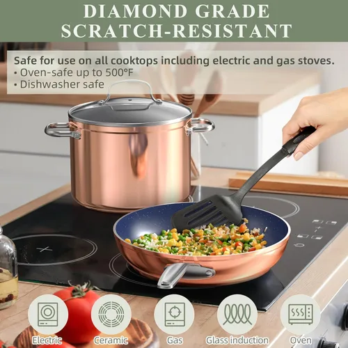 Miniatura 4 de Nuwave Healthy Duralon - Juego de utensilios de cocina antiadherentes de cerámica azul, resistentes a los arañazos, sin PFAS, aptos para Cobre