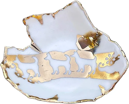 Ceramic White and Gold Dog Ring Dish, Handmade Decorative Jewelry Dishes, Animal Lover Gift for Mom, Daughter, Sister, Wife, Girlfriend, Best