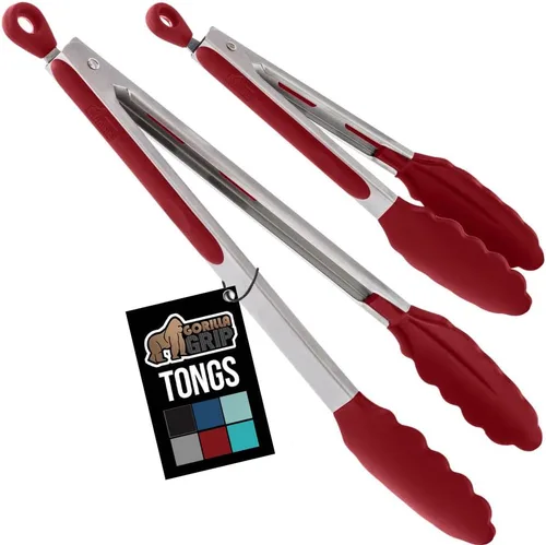 Miniatura 17 de GORILLA GRIP Pinzas de cocina de acero inoxidable resistentes al calor para cocinar, 9 + 12 pulgadas, juego de 2 pinzas para barbacoa, punta