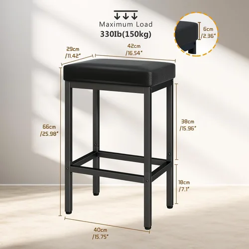 Miniatura 3 de YMYNY Juego de 2 taburetes de bar de 26 pulgadas de altura de mostrador, taburetes de bar negros para encimera de isla de cocina, taburetes