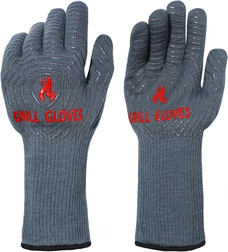 Miniatura 16 de QUWIN Guantes para barbacoa, guantes para horno, resistentes al calor extremo de 1472℉, guantes para parrilla de silicona antideslizantes para Negro