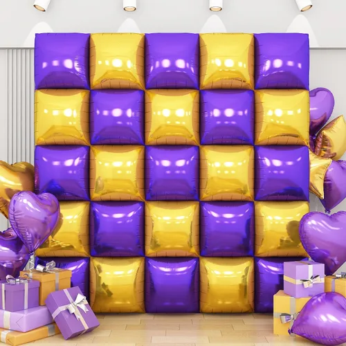 Miniatura 13 de Globos de aluminio cuadrados rojos, azules y plateados, kit de 25 globos de doble cara para fondo, túnel de helio, arco, guirnalda para el 4 de Rojo