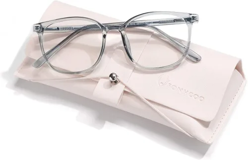 Miniatura 9 de FONHCOO - Lentes con bloqueo de luz azul de moda, redondos, TR90, transparentes, gafas anti UV para computadora para mujeres y hombres Verde oscuro