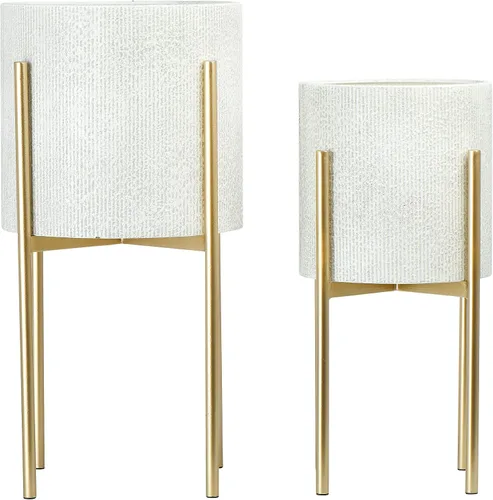 Miniatura 10 de Main + Mesa Maceteros de metal en relieve bohemios modernos con soportes, blanco y negro, juego de 2 tamaños Blanco/Negro