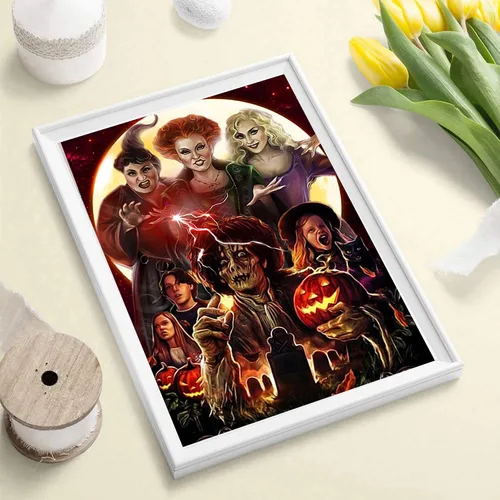 Miniatura 2 de Kits de pintura de diamantes para adultos, arte de diamantes de imitación, arte de Halloween, lienzo HD para bricolaje, taladro completo 5D