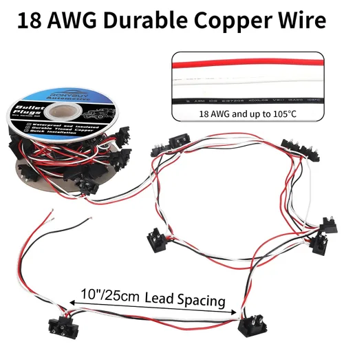 Miniatura 2 de 20x Enchufes de 3 Cables, Rollo de Arnés de Cable Tipo Bala Triple Macho, Arnés Pigtail de 3 Clavijas en Ángulo Recto 18AWG para Luz