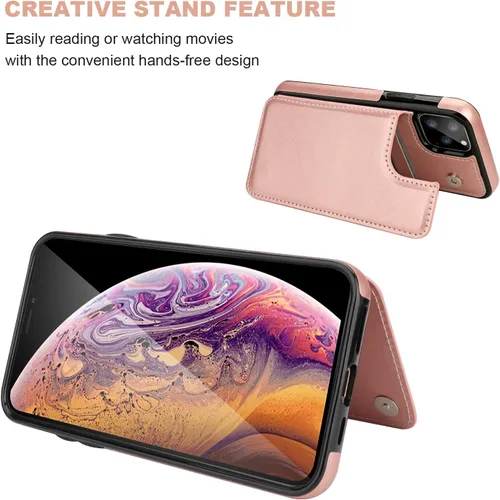 Miniatura 5 de OT ONETOP - Funda tipo cartera para iPhone 11 Pro Max con tarjetero y ranuras para tarjetas, doble cierre magnético y funda duradera a prueba de Oro