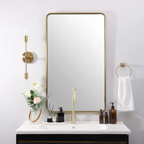 Miniatura 39 de ANDY STAR Espejo de baño negro de 24 x 30 pulgadas, espejos de tocador de baño negros para pared, espejo rectangular redondeado para fregadero