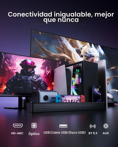 Miniatura 6 de MEREDO Barra de sonido para Smart TV 160W 3.1CH PC Gaming Barra de sonido con subwoofer RGB Iluminación Audio Sincronización Sistema de sonido