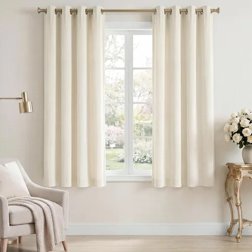 StangH Cortinas de terciopelo blanco crema para dormitorio, par de cortinas de oscurecimiento de habitación, decoración elegante, cortinas cortas