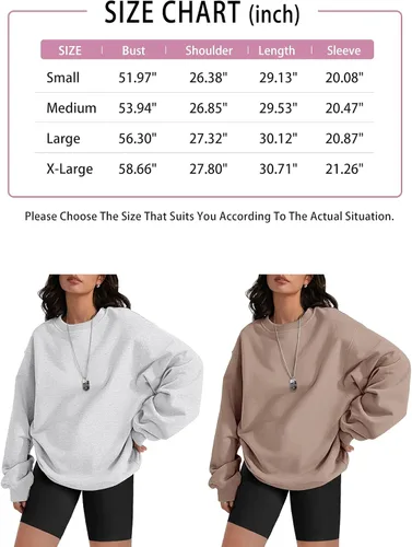 Miniatura 6 de ATHMILE Sudadera de gran tamaño para mujer, cuello redondo, forro polar, manga larga, sudaderas con capucha, tops de otoño, ropa de moda 2023