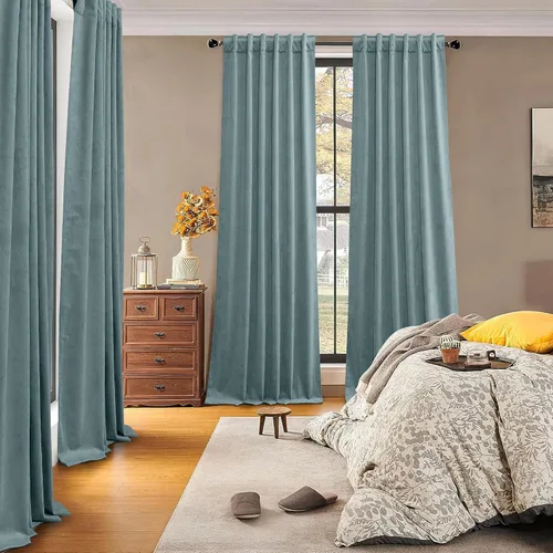 Miniatura 2 de RYB HOME Cortinas 100% opacas de terciopelo azul de 84 pulgadas, pestañas traseras, aislamiento térmico, reducción de ruido, cortinas y cortinas