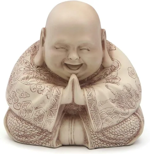 Estatua de Buda Feliz – Figura Zen decorativa para el hogar y el jardín, apta para el aire libre, perfecta para meditación y Feng Shui (crema)