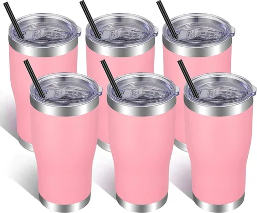 Miniatura 30 de VEGOND Vaso de acero inoxidable de 20 onzas con tapa y pajita, aislado al vacío, taza de café de viaje de doble pared (negro, paquete de 6)