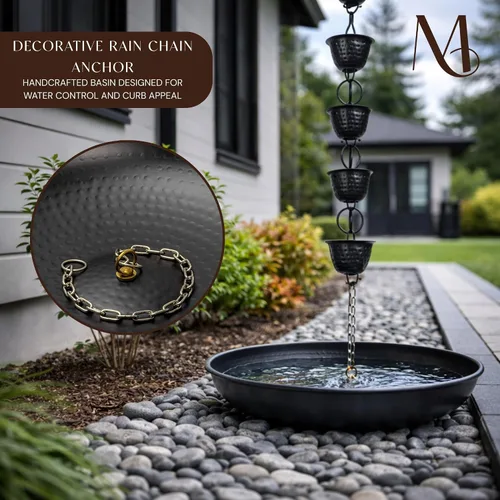 Miniatura 5 de Monarch Rain Chains Cuenca de Cadena de Lluvia – Cuenco de Anclaje Martillado a Mano de 12 Pulgadas para Canalones, Cuenca de Anclaje Decorativo