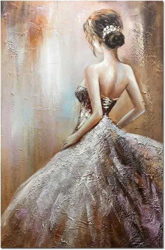 Boiee Arte, 24 x 36 pulgadas, pintada a mano, niña en vestido de novia, lienzo, figuras abstractas, obras de arte de arte de pared acrílicas,