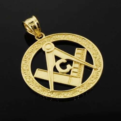 Miniatura 2 de Colgante masónico redondo de oro amarillo de 10k, Oro amarillo, No es una piedra preciosa