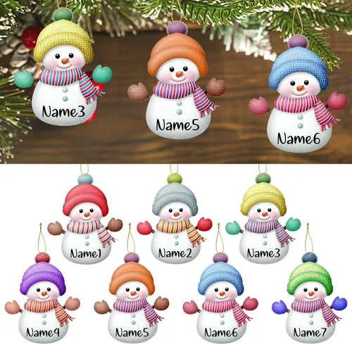 Miniatura 3 de Adornos de Navidad personalizados de muñeco de nieve, juego de adornos de Navidad de madera personalizados con nombres, decoraciones para colgar