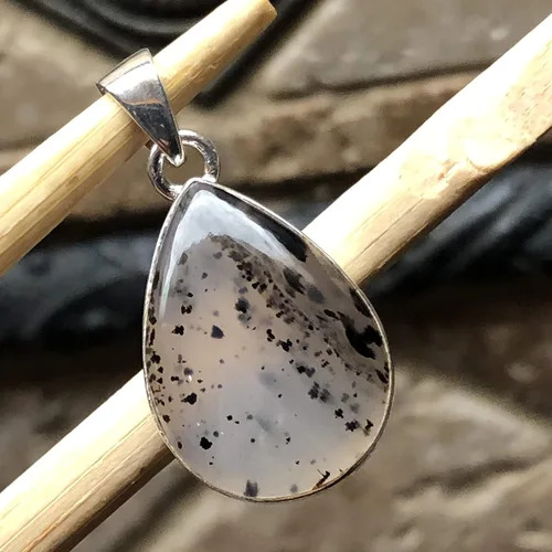 Miniatura 6 de Natural Montana Moss Agate 925 Sterling Silver Scenic Pendant 30mm