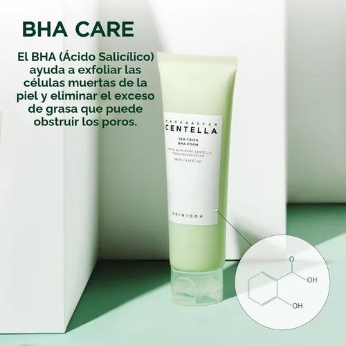 Miniatura 5 de SKIN1004 Tea-Trica BHA Foam 4.22 fl.oz, 125ml, removedor de maquillaje, limpiador facial coreano con Centella Asiática y árbol de té, limpiador