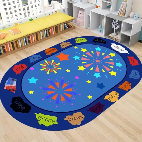 Miniatura 8 de Tapete de aprendizaje educativo para niños, 3 x 4 pies, tapete decorativo con diseño de planeta y alfabeto ABC, ovalado, grande, antideslizante