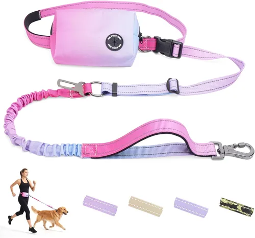 Miniatura 8 de Correa elástica retráctil de doble asa manos libres con ribete reflectante, cinturón ajustable para pasear al perro, correr, senderismo, correa