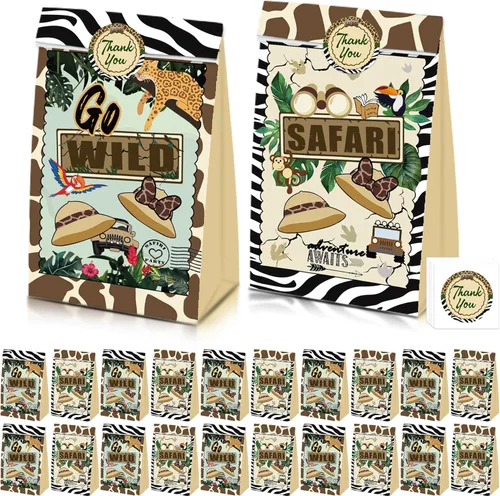 Miniatura 9 de 24 cajas de golosinas de regalo para fiesta de safari de ratón de la selva, animales de safari tropical, Let's Go Wild One cumpleaños, revelación