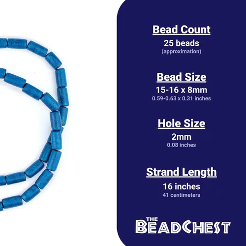 Miniatura 4 de TheBeadChest - Cuentas de madera natural de tubo azul azul (0.591 x 0.315 in): hilo de cuentas de madera ecológico orgánico para hacer joyas