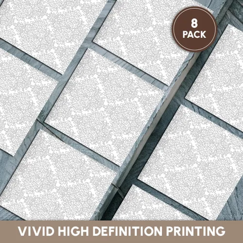 Miniatura 6 de Juego de 8 posavasos de azulejos de cerámica, damasco gris y blanco, espirales elegantes grises, patrón victoriano y elegante, patrón tradicional