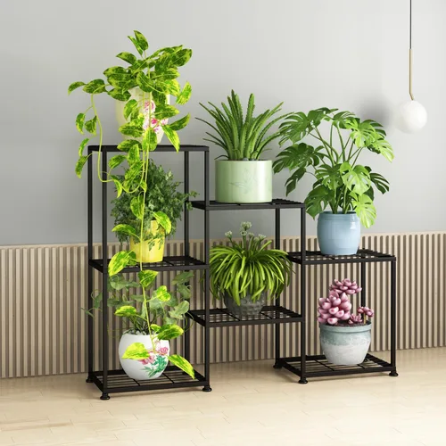 Miniatura 8 de Soportes para plantas de interior, estante de metal escalonado de exterior para múltiples plantas, soporte de 3 niveles para 7 macetas, soporte