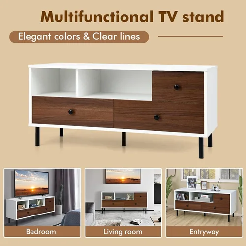 Miniatura 6 de GOFLAME Soporte de TV para TV de hasta 50 pulgadas, moderno centro de entretenimiento con 3 cajones y 2 estantes de almacenamiento abiertos, mueble
