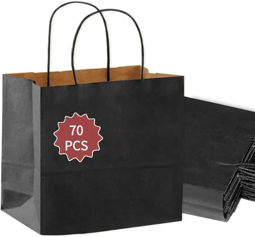 Miniatura 7 de COGLARING Bolsas de regalo negras con asas, paquete de 100 unidades de 13 x 7 x 14 pulgadas para compras, venta al por menor, embalaje de mercancía